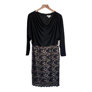 NWT Coldwater Creek Black Blouson Lace Skirt Formal Dress Long Sleeve Dress